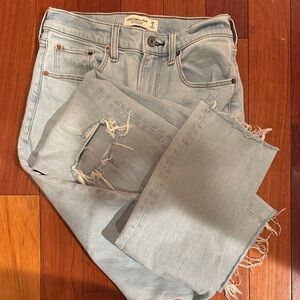 Abercrombie & Fitch ankle straight ultra high rise Light Blue Jeans.  Frayed